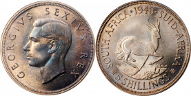 SOUTH AFRICA. 5 Shillings, 1948. PCGS PROOFLIKE-67+ Gold Shield.

KM-40.1. A sharply struck and pleasantly lustrous coin, with exceptional russet, lil...