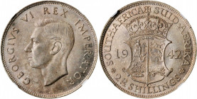 SOUTH AFRICA. 2-1/2 Shillings, 1942. NGC MS-63.

KM-30. A pleasing, sharply struck coin with full satiny luster and gentle gray toning throughout.

Es...