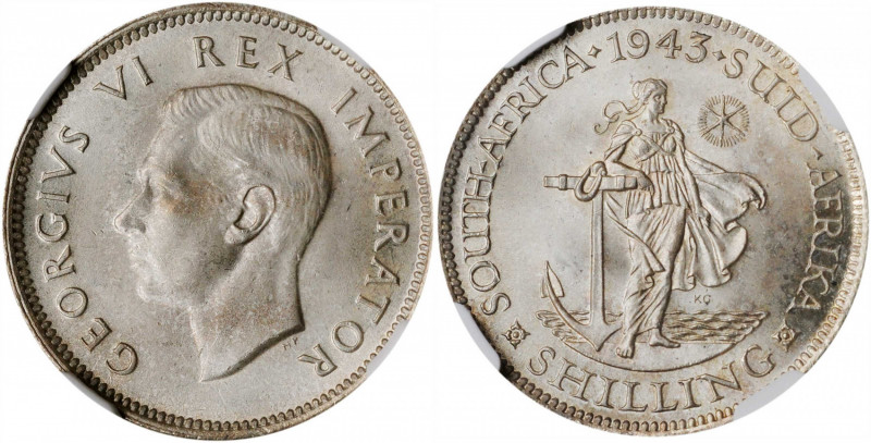SOUTH AFRICA. Shilling, 1943. NGC MS-65.

KM-28. An attractive Gem with full sof...