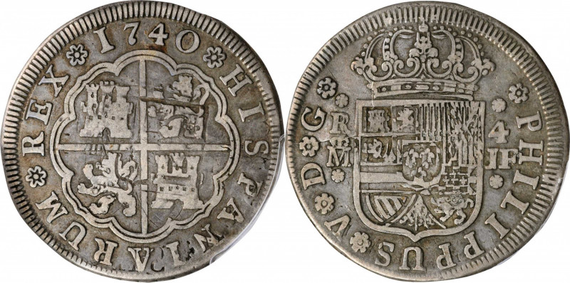 SPAIN. Mint Error -- Struck over Brockage -- 4 Reales, 1740-M JF. Madrid Mint. P...