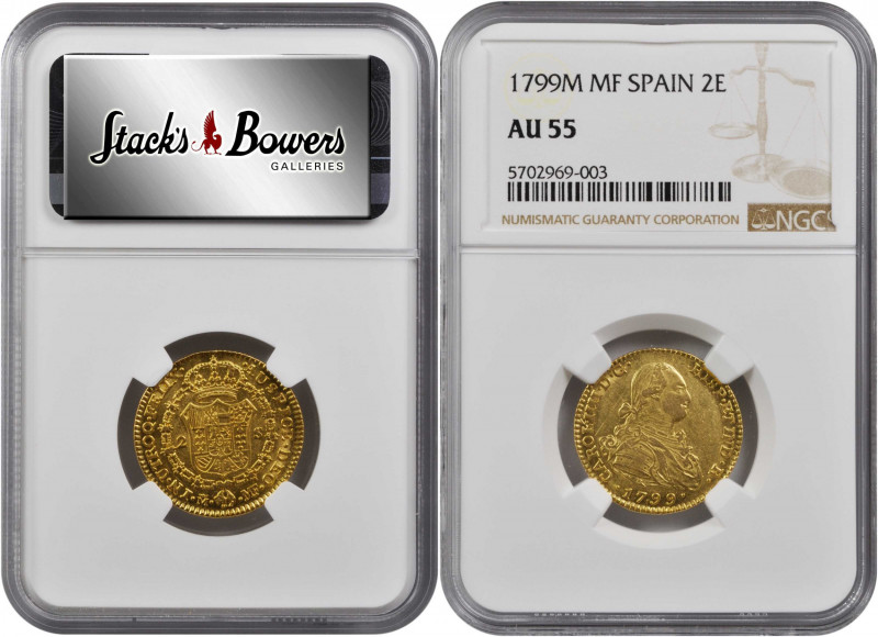 SPAIN. 2 Escudos, 1799-M MF. Madrid Mint. Charles IV. NGC AU-55.

Fr-296; KM-435...