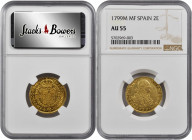 SPAIN. 2 Escudos, 1799-M MF. Madrid Mint. Charles IV. NGC AU-55.

Fr-296; KM-435.1. A sharply detailed and untoned coin with bright luster remaining i...