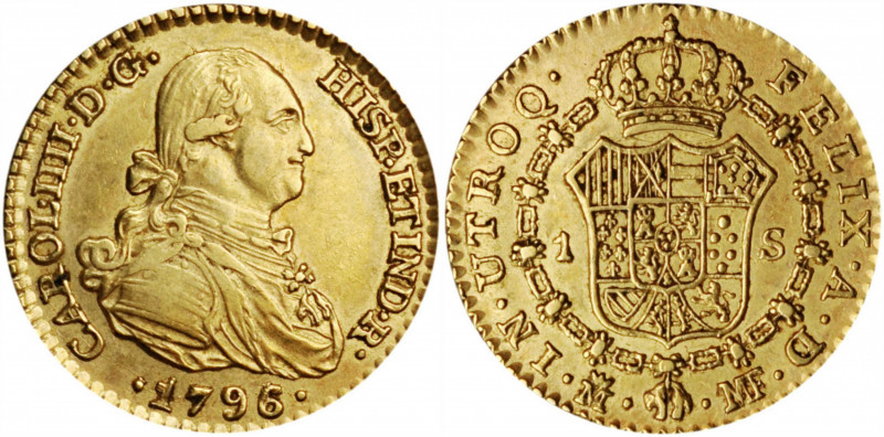 SPAIN. Escudo, 1796-M MF. Madrid Mint. Charles IV. EXTREMELY FINE.

KM-434; Cal-...