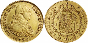 SPAIN. Escudo, 1796-M MF. Madrid Mint. Charles IV. EXTREMELY FINE.

KM-434; Cal-Type 125#1114. A boldly struck and sharply detailed Escudo with no ove...