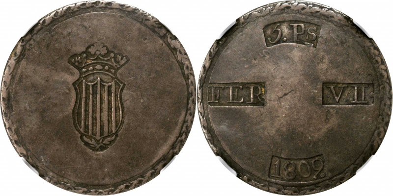 SPAIN. Terragona. 5 Pesetas, 1809. Tarragona (Cataluna) Mint. Ferdinand VII. NGC...