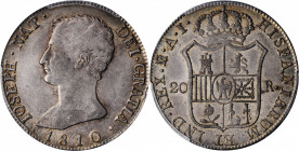 SPAIN. 20 Reales, 1810-M AI. Madrid Mint. Joseph Napoleon. PCGS AU-55 Gold Shield.

KM-551.2; Dav-308. A decently struck and wholesome Crown, with sof...