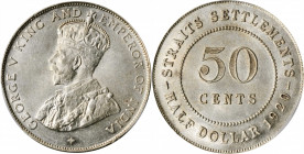 STRAITS SETTLEMENTS. 50 Cents, 1920. PCGS MS-62 Gold Shield.

KM-35.1. An attractive, bright coin with sharp strike detail, full frosty luster, and ba...