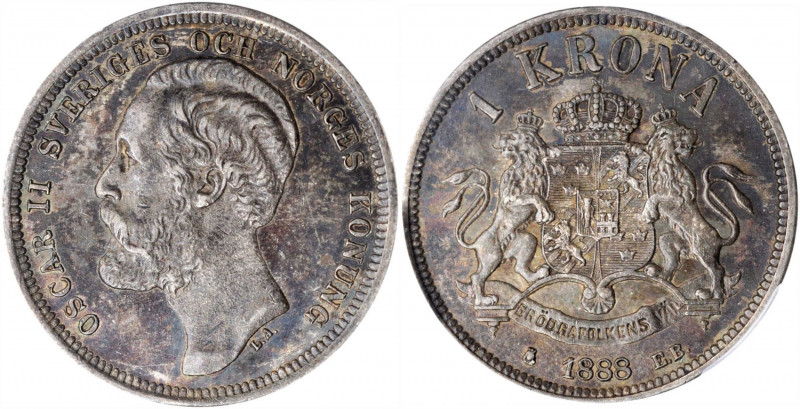 SWEDEN. Krona, 1888 EB. Oscar II. PCGS AU-55 Gold Shield.

KM-747. A well struck...
