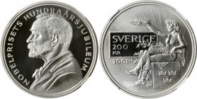 SWEDEN. 200 Kronor, 2001-B. NGC PROOF-69 Ultra Cameo.

KM-919. Nobel Prize Centennial issue. A handsome Proof with hard mirrored fields and frosted ca...