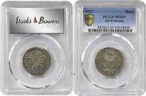 SWITZERLAND. Fribourg. Batzen, 1827. PCGS MS-64 Gold Shield.

KM-83; HMZ 2-286d. A boldly struck and lightly toned coin with flashy luster in the fiel...