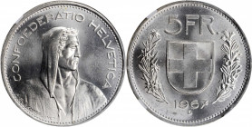 SWITZERLAND. 5 Francs, 1967-B. Bern Mint. NGC MS-65.

KM-40. A blast white Gem quality coin with full satiny luster.

Estimate: $30.00-$60.00