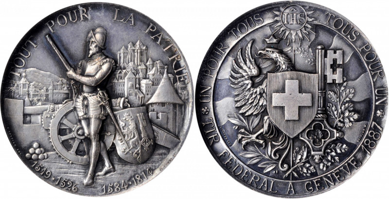 SWITZERLAND. Geneva Shooting Festival Silver Medal, 1887. NGC MS-62.

R-628b. Di...
