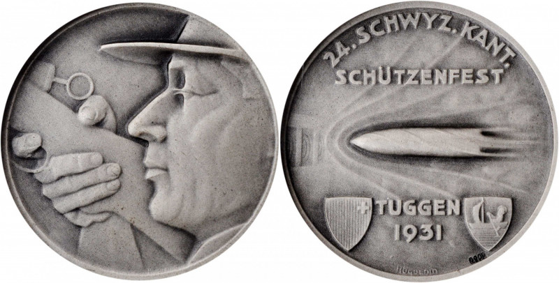 SWITZERLAND. Schwyz - Tuggen Shooting Festival Silver Medal, 1931. NGC MS-67.

R...
