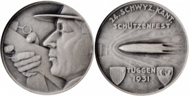 SWITZERLAND. Schwyz - Tuggen Shooting Festival Silver Medal, 1931. NGC MS-67.

R-1093a. Diameter: 30mm. A pleasing Medal with frosty matte surfaces an...