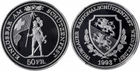 SWITZERLAND. Thurgau Shooting Festival 50 Francs, 1993. NGC PROOF-69 Ultra Cameo.

KM-S42; HB-45a. Weight: 25 gms. Struck for the Shooting Festival in...