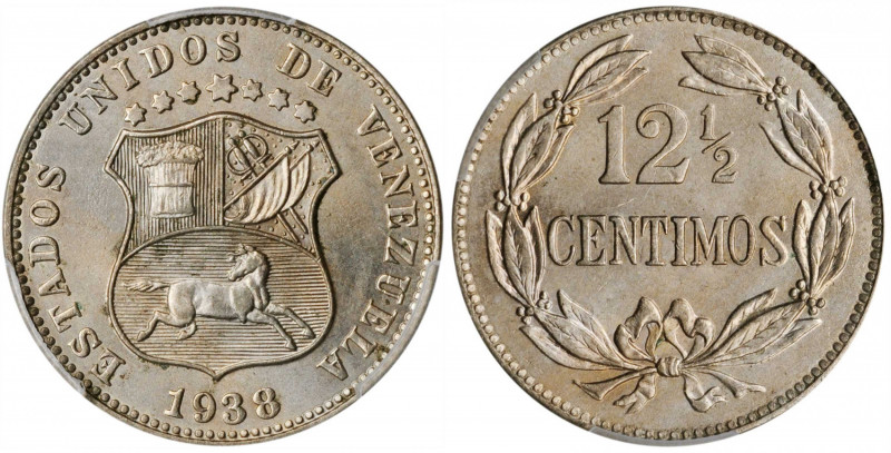 VENEZUELA. 12-1/2 Centimos, 1938. PCGS MS-64 Gold Shield.

KM-Y-28. A sharply st...