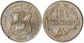 VENEZUELA. 12-1/2 Centimos, 1938. PCGS MS-64 Gold Shield.

KM-Y-28. A sharply struck coin with satiny luster and gray to light almond tone.

Estimate:...