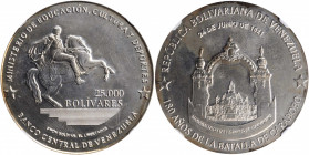 VENEZUELA. 25000 Bolivares, ND (2001). NGC MS-64.

Struck for the 180th Anniversary of the Battle of Carabobo. A flashy and bright, near-Gem coin with...