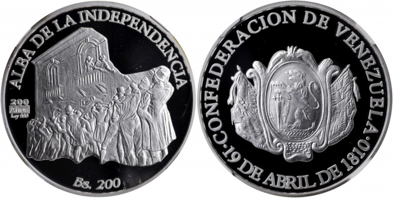 VENEZUELA. 200 Bolivares, ND (2010). NGC PROOF-69 Ultra Cameo.

KM-Y-95. Struck ...