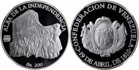 VENEZUELA. 200 Bolivares, ND (2010). NGC PROOF-69 Ultra Cameo.

KM-Y-95. Struck for the 200th Anniversary of the Declaration of Independence. A flashy...