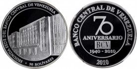 VENEZUELA. 50 Bolivares, 2010. NGC PROOF-69 Ultra Cameo.

KM-Y-101. Struck for the 70th Anniversary of the Central Bank. An attractive Proof with hard...