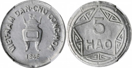 VIETNAM. 5 Hao, 1946. NGC Unc Details--Cleaned.

KM-2.1; Lec-2; Gad-2. Variety with value in star incuse. Brilliant and lustrous, with light hairlines...