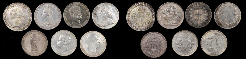 MIXED LOTS. European Silver Crowns (7 Pieces), 1769-1910. Grade Range: VERY FINE...