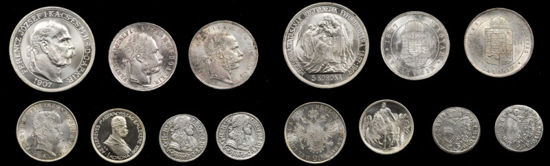 MIXED LOTS. Austrian and Hungarian Silver Types (7 Pieces), 1685-1907. Grade Ran...