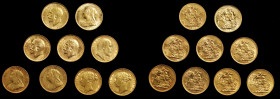MIXED LOTS. Sovereign Nonet (9 Pieces), 1873-1913. Average Grade: EXTREMELY FINE.

An attractive and problem-free group of Sovereigns from Great Brita...