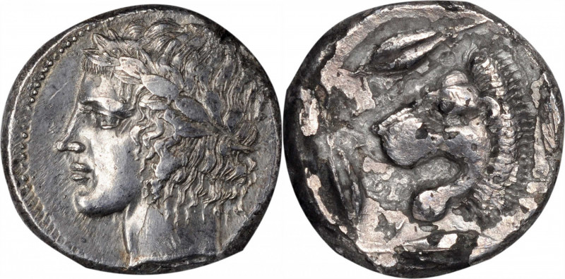 SICILY. Leontini. AR Tetradrachm (16.51 gms), ca. 430-425 B.C. NGC AU, Strike: 5...