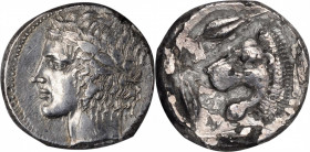 SICILY. Leontini. AR Tetradrachm (16.51 gms), ca. 430-425 B.C. NGC AU, Strike: 5/5 Surface: 1/5. Fine Stylis. Edge Chips.

HGC-2, 671. Obverse: Laurea...