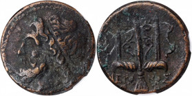 SICILY. Syracuse. Hieron II, 275-215 B.C. AE Litra, 263-218 B.C. NGC Ch VF.

HGC-2, 1550. Obverse: Head of Poseidon left, wearing tainia; Reverse: Orn...