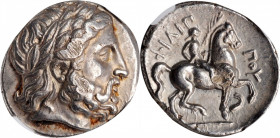 MACEDON. Kingdom of Macedon. Philip II, 359-336 B.C. AR Tetradrachm (14.44 gms), Amphipolis Mint, ca. 348-342 B.C. NGC AU, Strike: 5/5 Surface: 2/5. S...