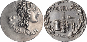 MACEDON. Under the Romans. AR Tetradrachm, Uncertain mint, Aesillas (Quaestor, ca. 95-70 B.C.). ANACS EF 40.

HGC-3.1, 1110. Obverse: Head of the deif...