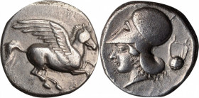 EPEIROS. Ambrakia. AR Stater (8.11 gms), ca. 404-360 B.C. CHOICE VERY FINE.

HGC-3.1, 208; Pegasi-67. Obverse: Pegasos flying right; Reverse: Helmeted...