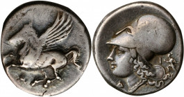 CORINTHIA. Corinth. AR Stater (8.49 gms), ca. 375-300 B.C. VERY FINE.

HGC-4, 1848; Pegasi-453; BCD Corinth-Unlisted. Obverse: Pegasos flying left; Re...