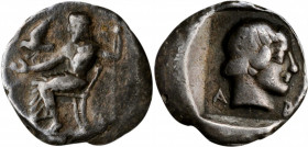 PELOPONNESOS. Arkadia. Arkadian League. AR Hemidrachm (3.16 gms), Mantinea Mint, ca. 450-440/30 B.C. VERY FINE.

HGC-5, 915. Obverse: Zeus Lykaios sea...