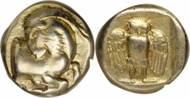 LESBOS. Mytilene. EL Hekte (2.51 gms), ca. 454-428/7 B.C. EXTREMELY FINE.

HGC-6, 968; Bodenstedt-42. Obverse: Forepart of goat right, head left; Reve...