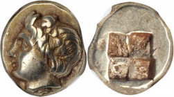 IONIA. Phokaia. EL Hekte (2.55 gms), ca. 387-326 B.C. NGC Ch EF, Strike: 5/5 Surface: 5/5. Fine Style.

Bodenstedt-97. Obverse: Head of young Pan left...