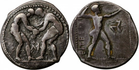 PAMPHYLIA. Aspendos. AR Stater (10.59 gms), ca. 380/75-330/25 B.C. VERY FINE.

SNG BN-83. Obverse: Two wrestlers grappling; ΑΦ between their legs; Rev...