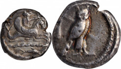 SYRIA. Phoenicia. Tyre. Uncertain king, ca. 425-394 B.C. AR Shekel (13.19 gms). NGC Ch VF, Strike: 4/5 Surface: 3/5.

cf. HGC-10, 317-21. Obverse: Dei...