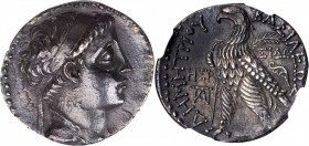 SYRIA. Seleukid Kingdom. Demetrios II Nikator (First Reign) 145-138 B.C. AR Tetradrachm (13.84 gms), Sidon Mint, dated SE 168 (145/4 B.C.). NGC Ch AU,...