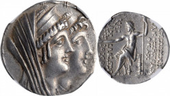 SYRIA. Seleukid Kingdom. Kleopatra Thea & Antiochos VIII, 125-121 B.C. AR Tetradrachm (16.31 gms), Ake-Ptolemais Mint, ca. 124 B.C. NGC EF, Strike: 5/...