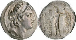 SYRIA. Seleukid Kingdom. Antiochos VIII Grypos, 125-96 B.C. AR Tetradrachm (15.83 gms), Damaskos Mint, dated SE 195 (118/7 B.C.). NGC Ch VF, Strike: 5...