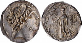 SYRIA. Seleukid Kingdom. Antiochos IX Kyzikenos, 115-95 B.C. AR Tetradrachm (16.35 gms), Uncertain mint 123 (in Northern Phoenicia), ca. 111/0 B.C. NG...