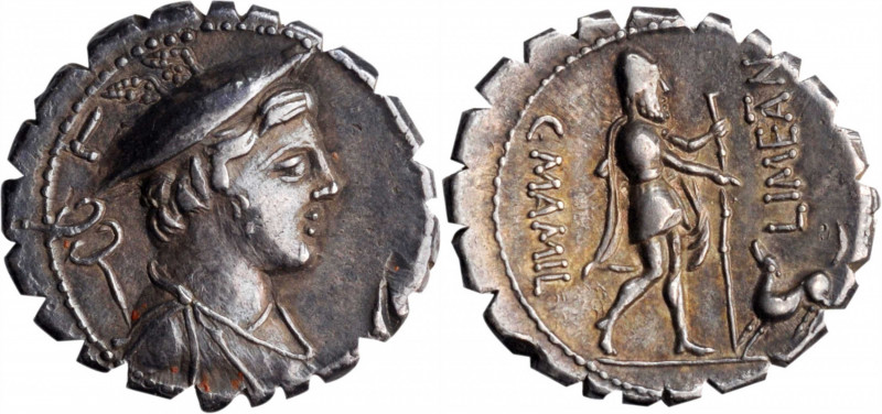 ROMAN REPUBLIC. C. Mamilius Limetanus. AR Denarius Serratus (4.00 gms), Rome Min...