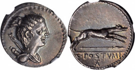 ROMAN REPUBLIC. C. Postumius. AR Denarius (3.87 gms), Rome Mint, 73 B.C. NGC AU, Strike: 5/5 Surface: 3/5. Brushed.

Cr-394/1; Syd-785. Obverse: Drape...