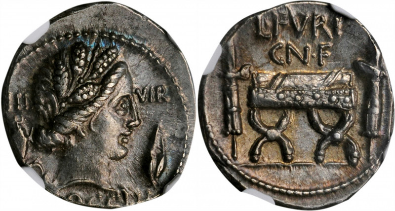 ROMAN REPUBLIC. L. Furius Cn.f. Brocchus. AR Denarius (3.97 gms), Rome Mint, 63 ...