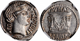 ROMAN REPUBLIC. L. Scribonius Libo. AR Denarius, Rome Mint, 62 B.C. NGC Ch AU.

Cr-416/1a; Syd-928. Obverse: Diademed head of Bonus Eventus right; Rev...