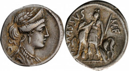 ROMAN REPUBLIC. P. Licinius Crassus M.f. AR Denarius (3.74 gms), Rome Mint, 55 B.C. CHOICE VERY FINE.

Cr-430/1; Syd-929. Obverse: Diademed and draped...